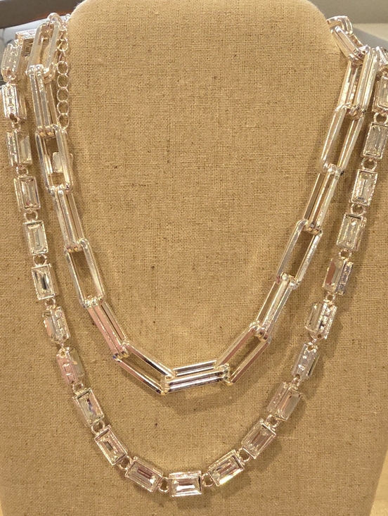 Park Lane Jewelry - Silver Multi-Link Baguette Chain Necklace Park Lane